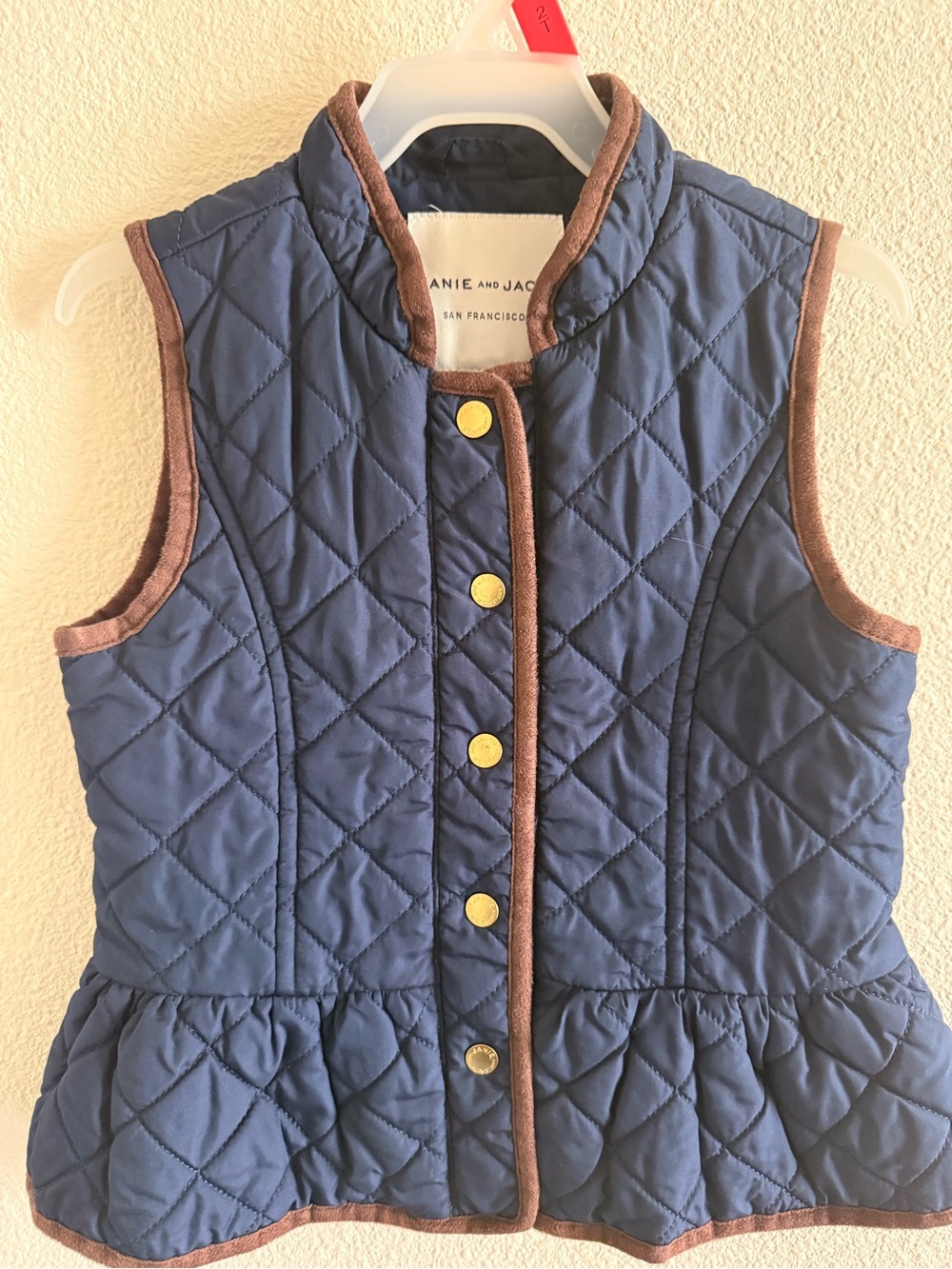 Janie and Jack Navy Quilted Girls Vest with Brown Trim